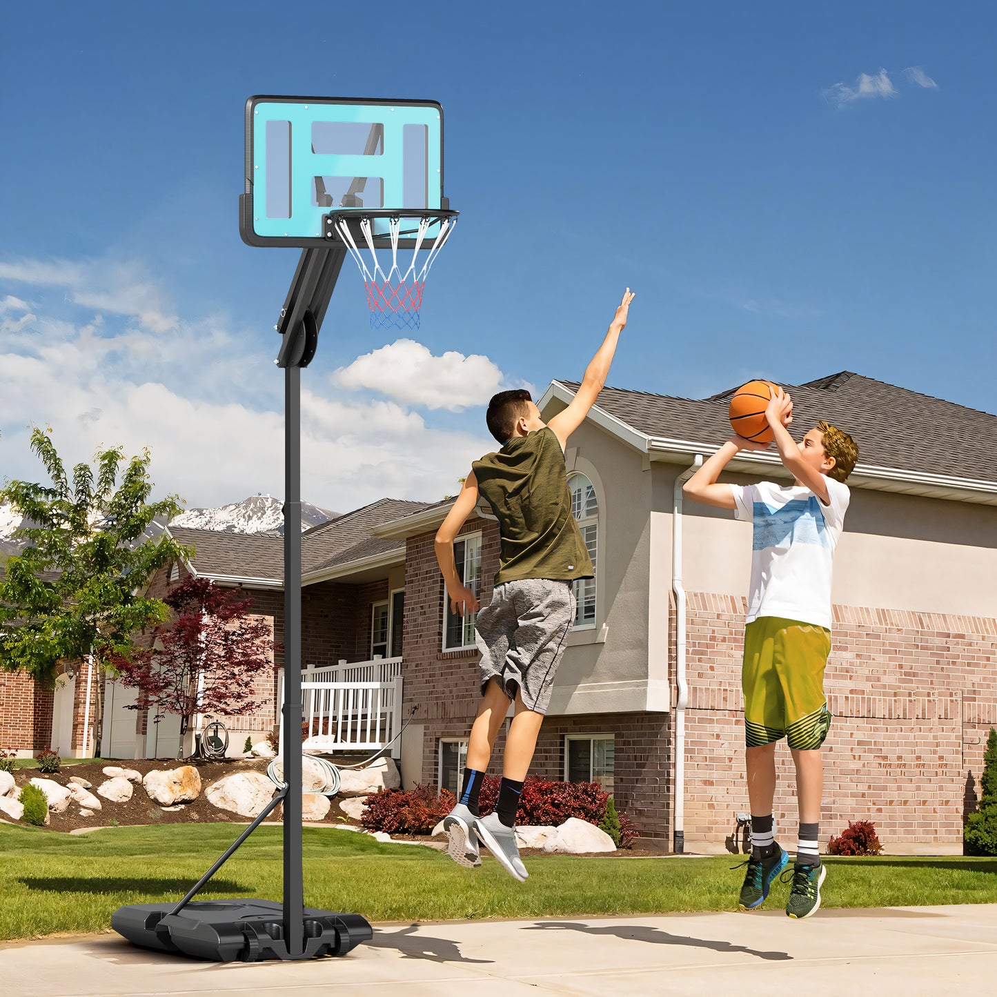 SPORTNOW Adjustable Basketball Hoop, 146-236cm Stand with Weighted Base, Shatterproof Backboard, Portable on Wheels, Outdoor Use
