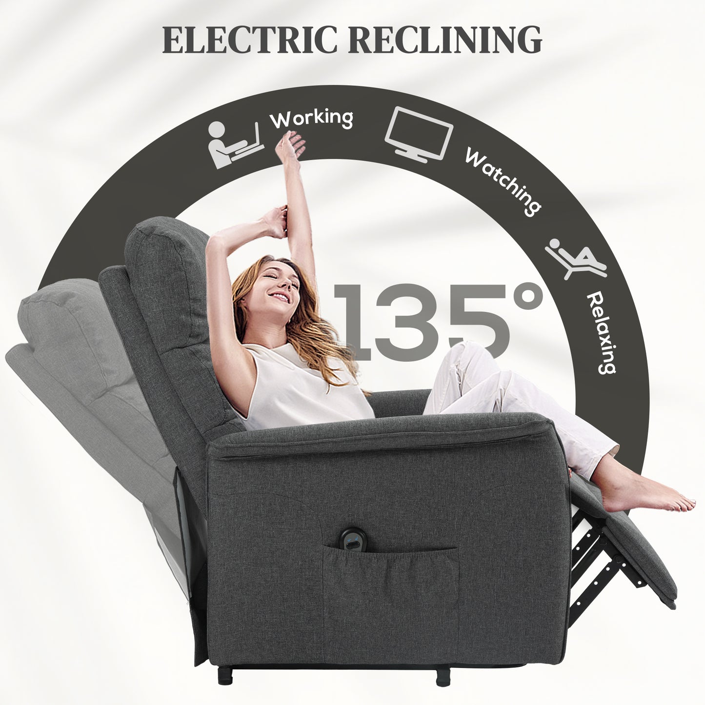 HOMCOM Electric Power Lift Recliner Chair, Fabric, Remote, Side Pockets, Dark Grey