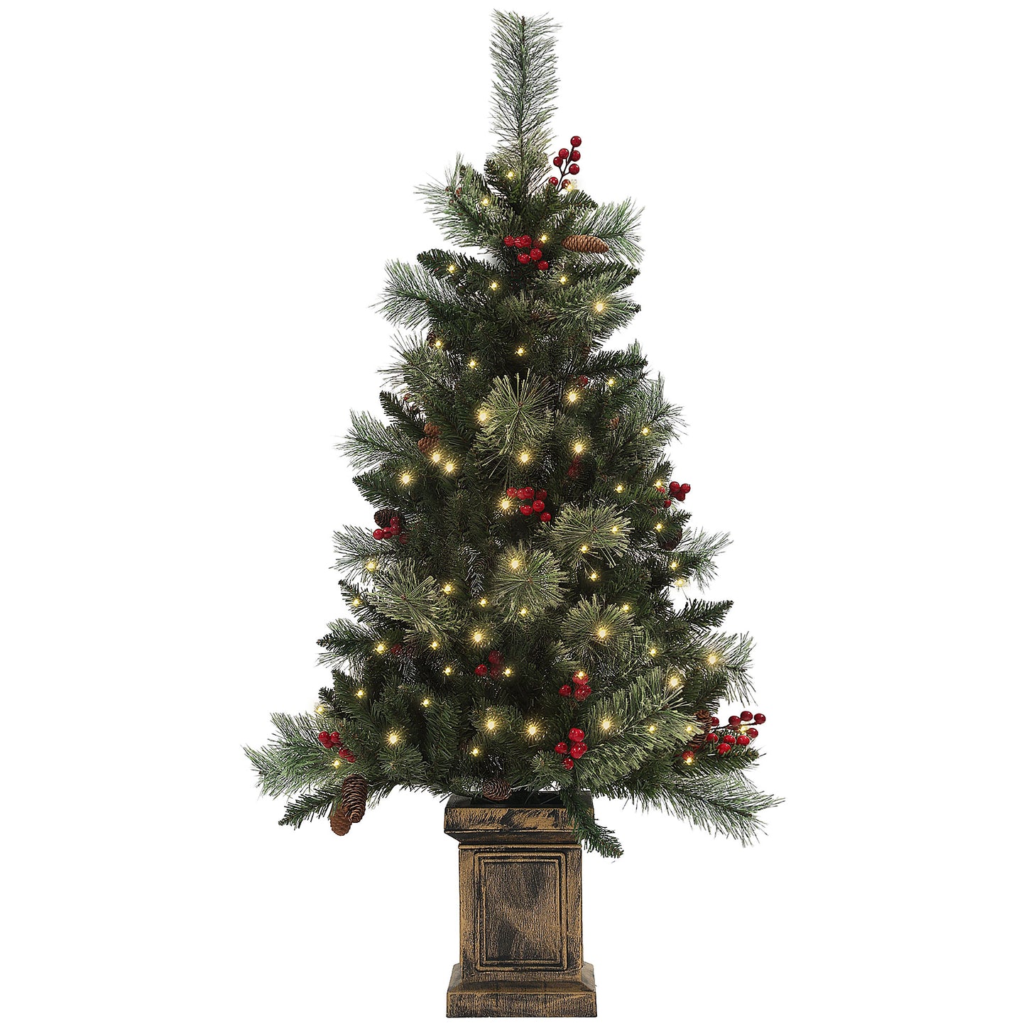 HOMCOM 1.2m/4ft Artificial Christmas Tree with 100 Warm White LED Lights Green