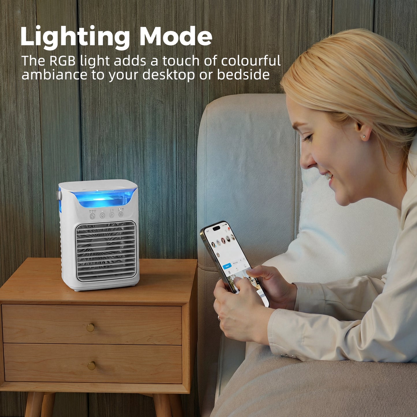 HOMCOM Air Cooler with Adjustable Head, Portable Air Conditioner with 3 Wind Speed, 2 Cool Mist, RGB Light, White