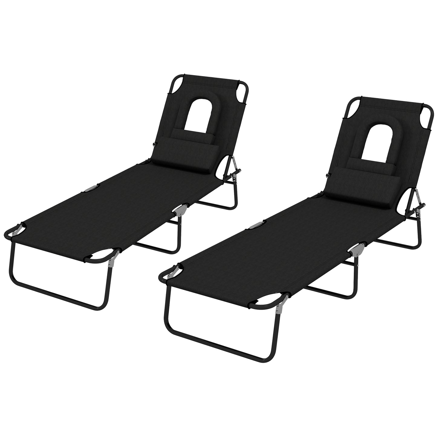 Outsunny Adjustable Backrest Foldable Sun Lounger Set with Pillow - Black