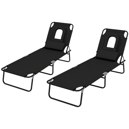 Outsunny Adjustable Backrest Foldable Sun Lounger Set with Pillow - Black