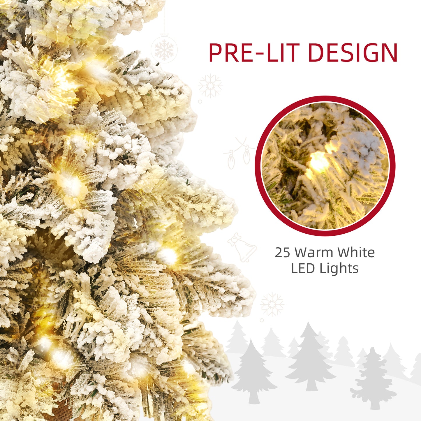 HOMCOM 1.5ft Mini Artificial Christmas Trees with Lights