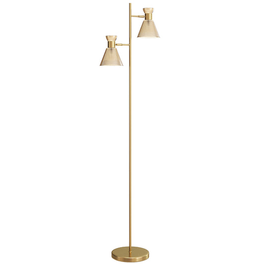 HOMCOM Floor Lamp, Adjustable Dual Head, Modern with Floral Glass Shades and Foot Switch, E27 Socket, Bulb Not Included, Gold Tone