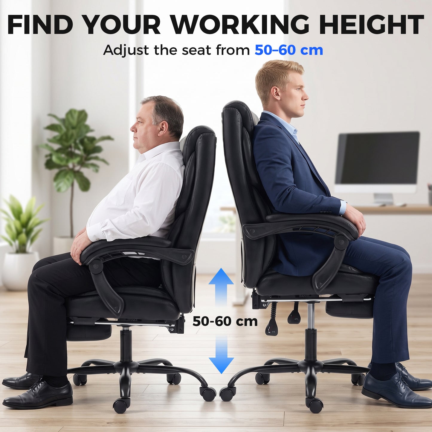 HOMCOM Executive Office Chair, 180kg Big and Tall PU Desk Chair with Linked Armrests, Black