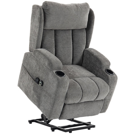 HOMCOM Power Lift Recliner Chair with Vibration Massage and Heat, Chenille Riser and Recliner Armchair for Elderly, Grey