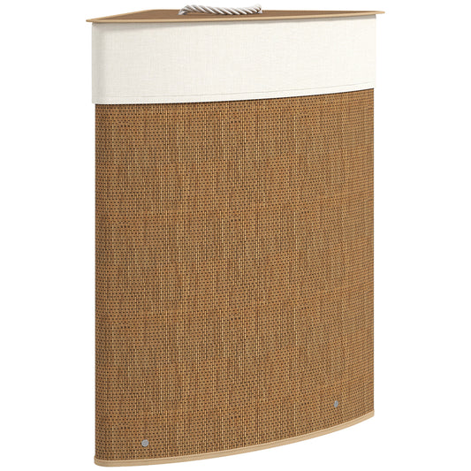 HOMCOM Bamboo Corner Laundry Basket with Lid, 55L Hamper, Removable Liner Bag, 35 x 35 x 60 cm, Brown