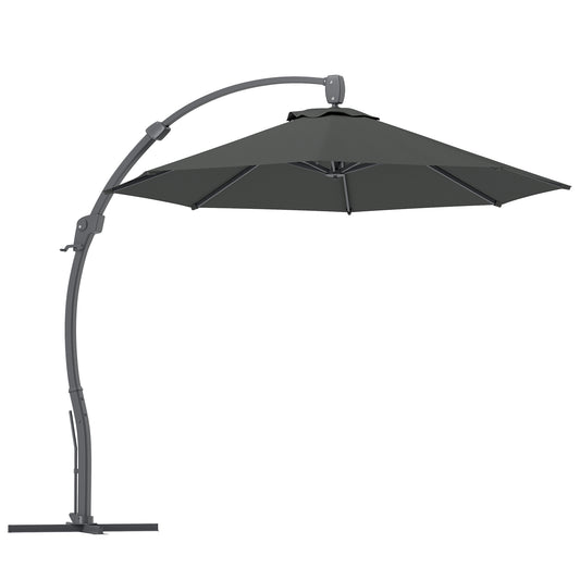 Outsunny Garden Cantilever Parasol, Round Umbrella with Crank, Cross Base, Aluminium Frame, 360° Rotation for Outdoor Sun Shade, Grey
