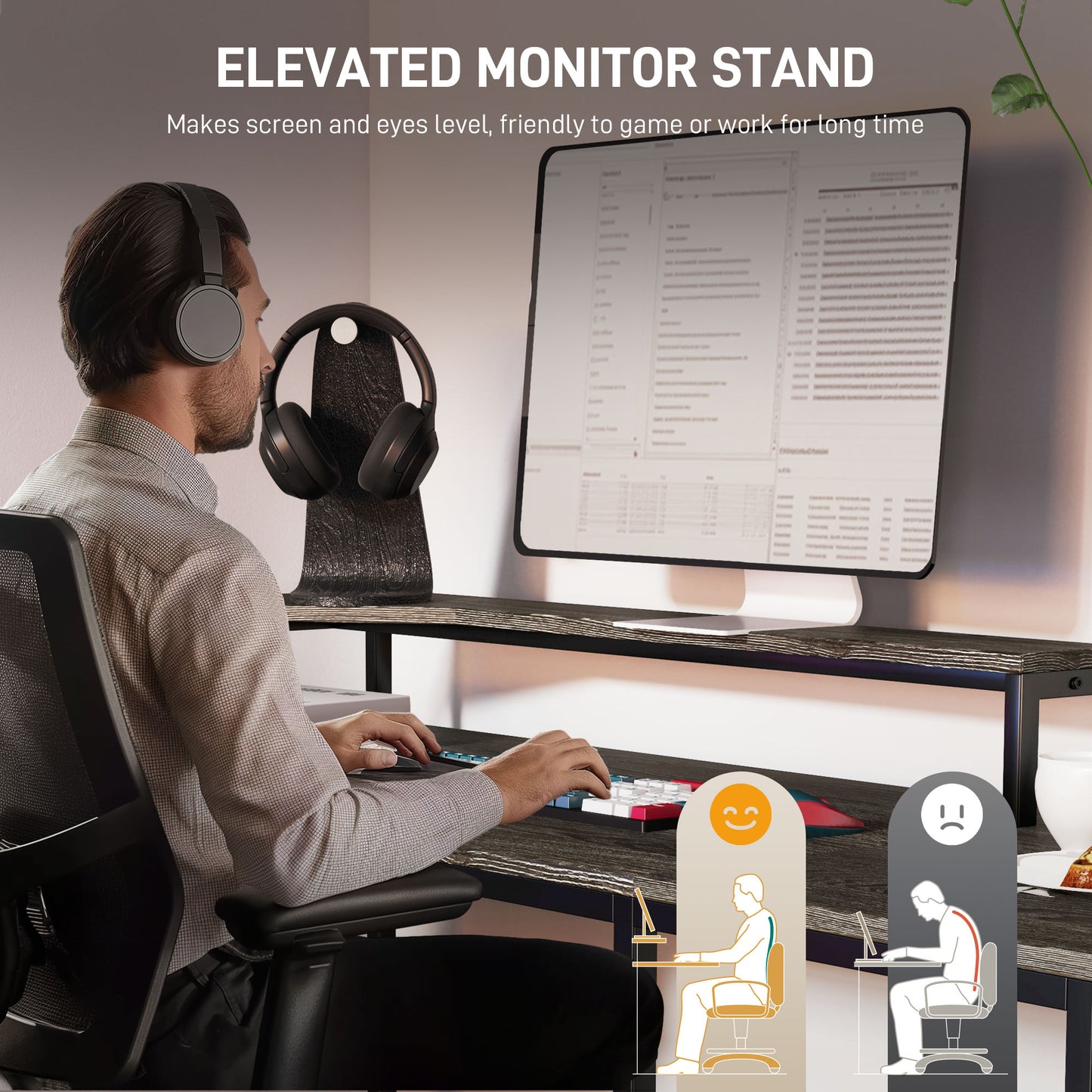 HOMCOM L Shaped Desk, Computer Desk with Liftable Desktop, Charcoal Grey