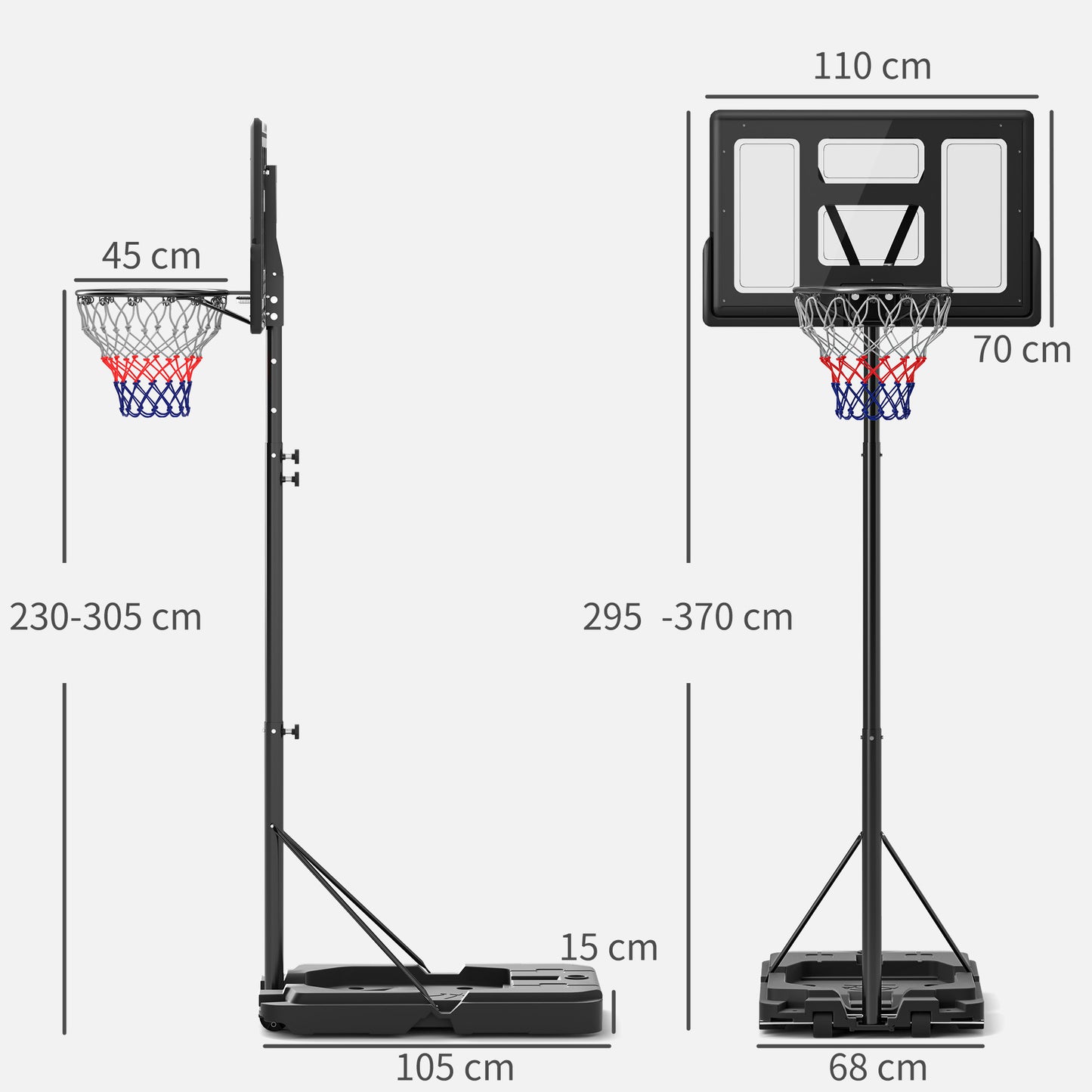 SPORTNOW Basketball Hoop Outdoor, Basketball Hoop and Stand with 10-Level Adjustable Height