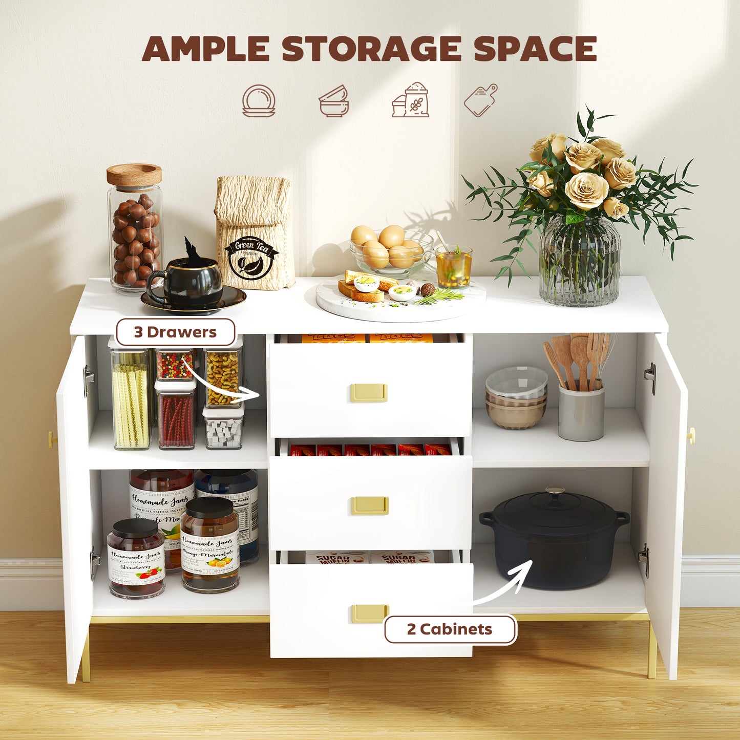 HOMCOM Modern White and Gold Sideboard