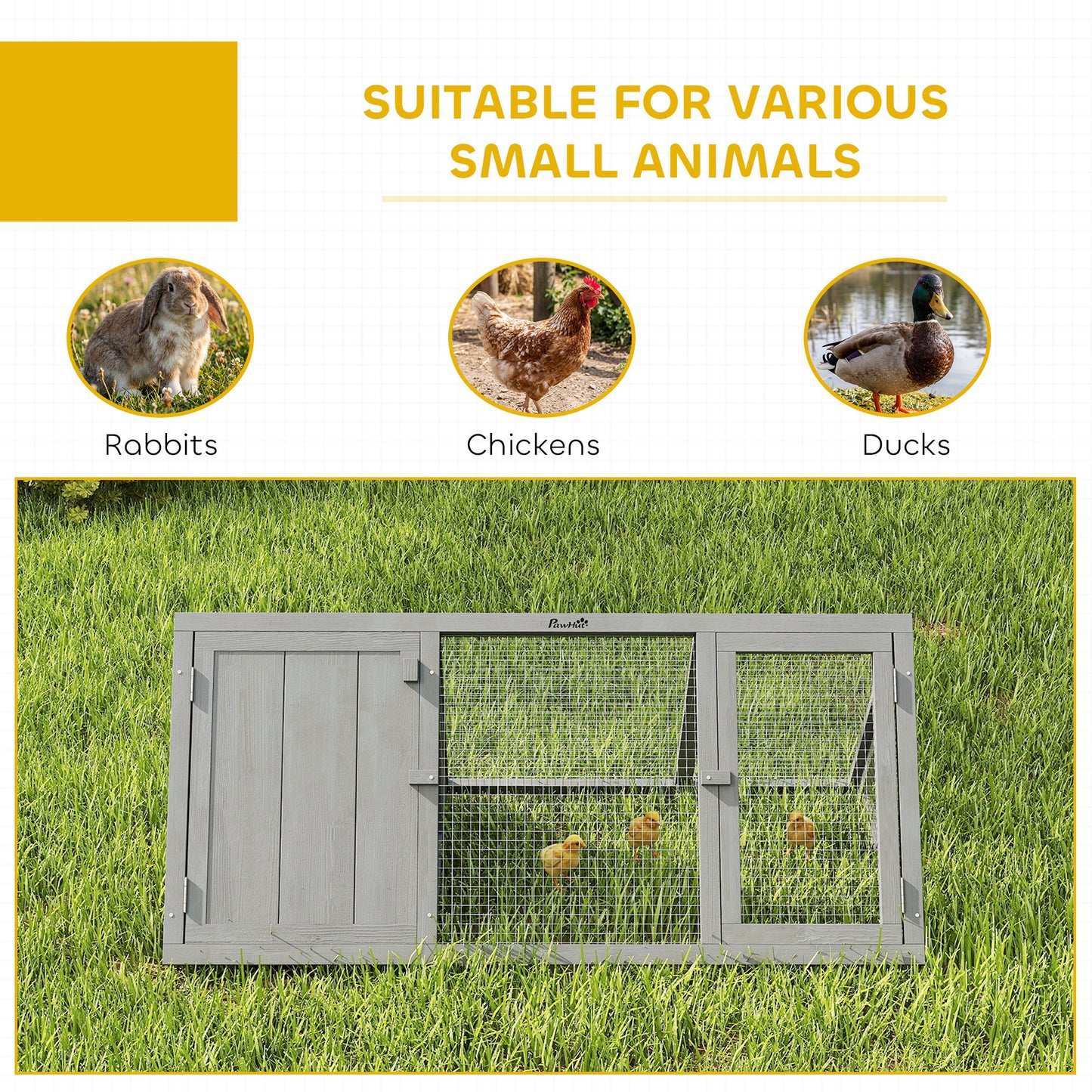 PawHut Rabbit Hutch, Wooden Guinea Pig Hutch with Run Doors, Outdoor Triangle Bunny House for Rabbits,Duck and Chicken