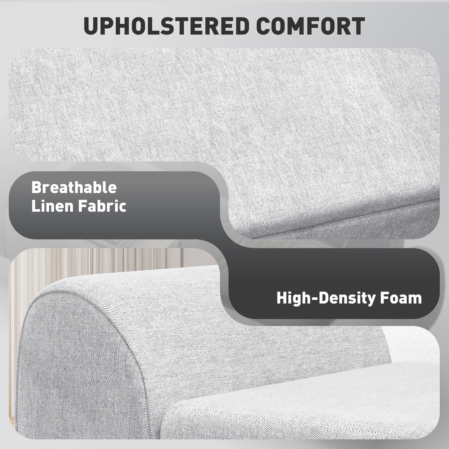 HOMCOM Storage Ottoman with Armrest, Upholstered Linen Bench, Rubberwood Legs, Footstool for Bedroom, Living Room, Hallway, Light Grey