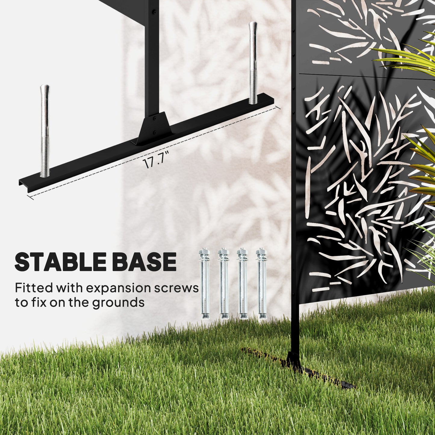 Outsunny Garden Privacy Screen with Stand, 6.5FT Metal Outdoor Divider, Privacy Panel with Expansion Screws, Bamboo Style, Black