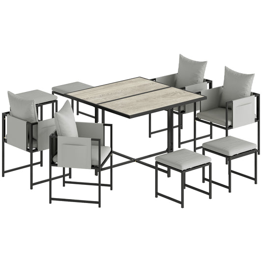 Outsunny Nine-Piece Steel Frame Garden Dining Set - Dark Grey