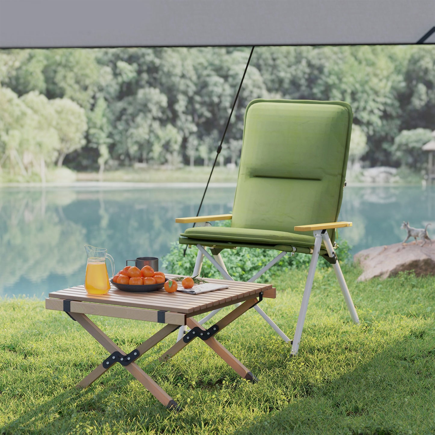 Outsunny Portable High Back Folding Camping Chair for Adults with Padded Seat & Carry Bag, Outdoor Recliner for Hiking & Picnic, Green