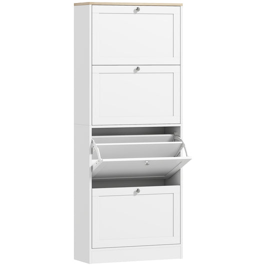 HOMCOM Modern Compact Four-Drawer Shoe Storage Cabinet - White