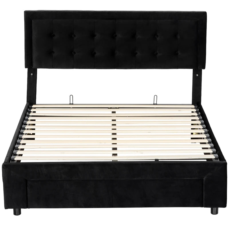 HOMCOM PU Leather King Size Ottoman Bed Frame, with Front Drawer - Black