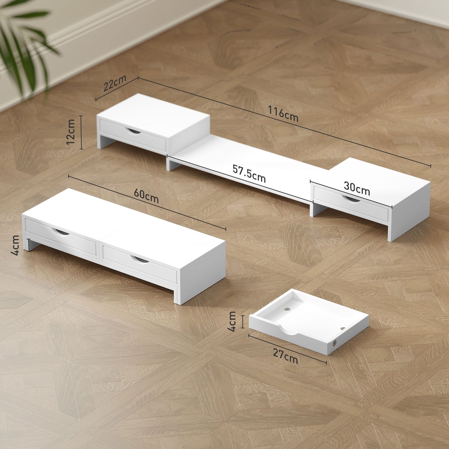 HOMCOM Dual Monitor Stand Riser with 2 Drawers, White