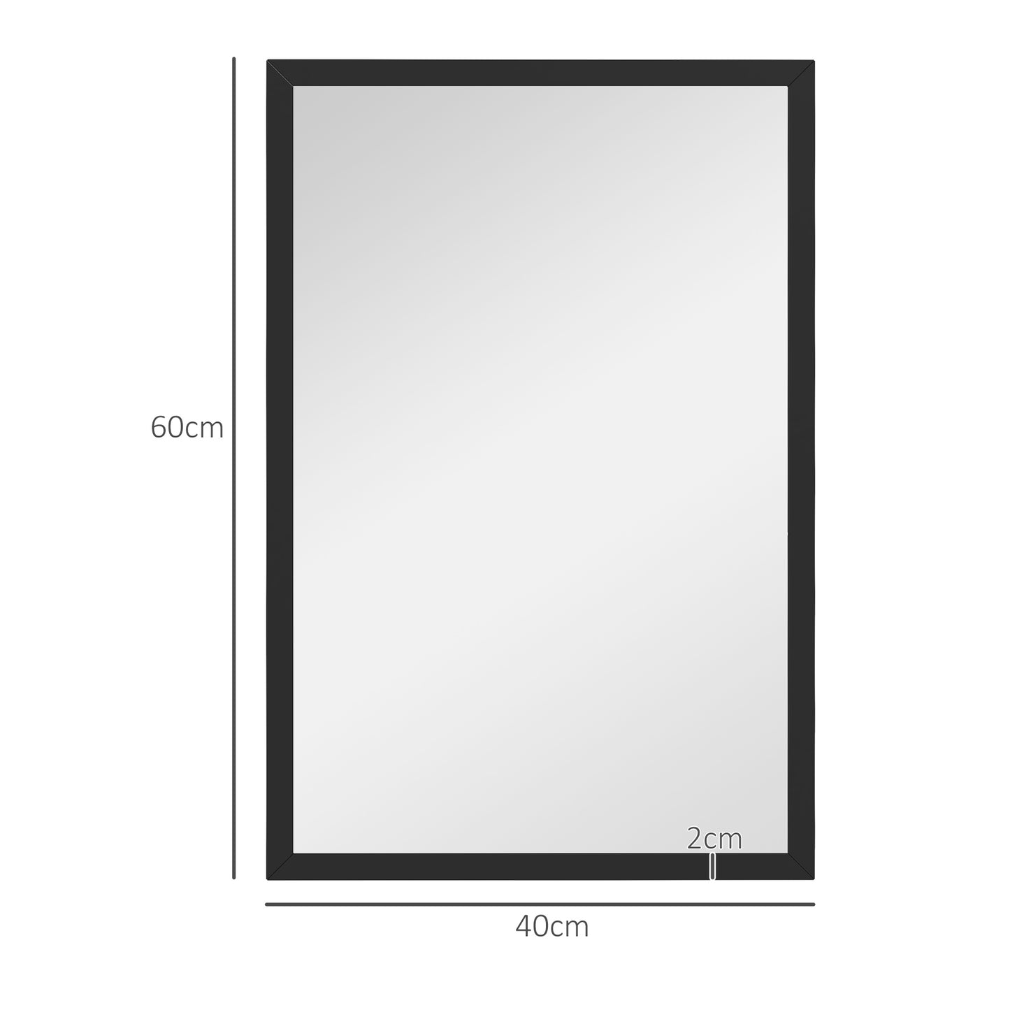 HOMCOM Wall Bathroom Mirror 60 x 40 cm Wall-Mounted Mirror for Living Room Bedroom Hallway Black