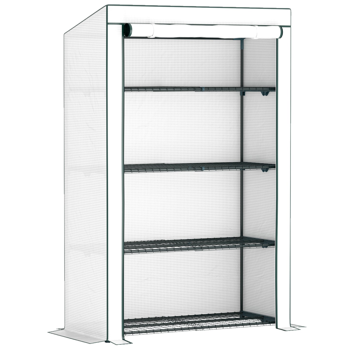 Outsunny 4 Tier Lean-to Mini Greenhouse, Reinforced PE Cover, Roll-Up Door, Green