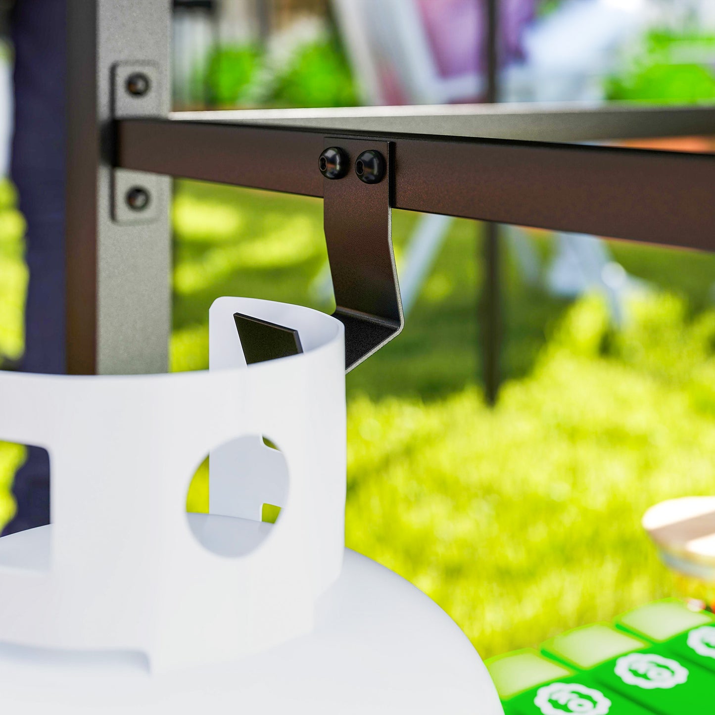 Outsunny Outdoor Grill Dining Cart, 2-Shelf Pizza Oven Table with Stainless Steel Top, BBQ Trolley Station with Hooks, Wheels, Handle, Charcoal Grey