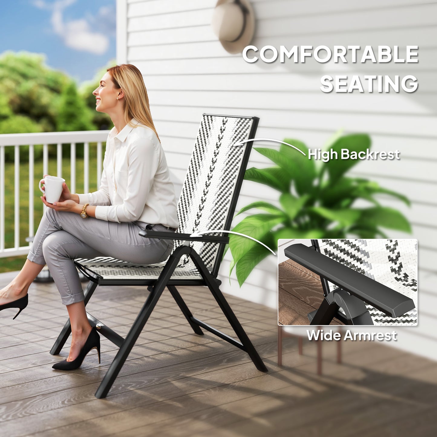 Outsunny Rattan Reclining Garden Chairs - Grey