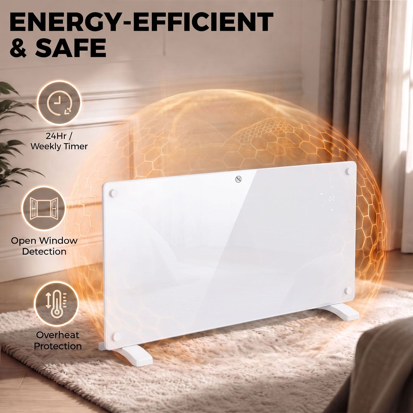 HOMCOM Smart Panel Heater Wall Mounted Freestanding, Electric Heater with Weekly Timer, Open Window & Anti-Frost, 2000W, White