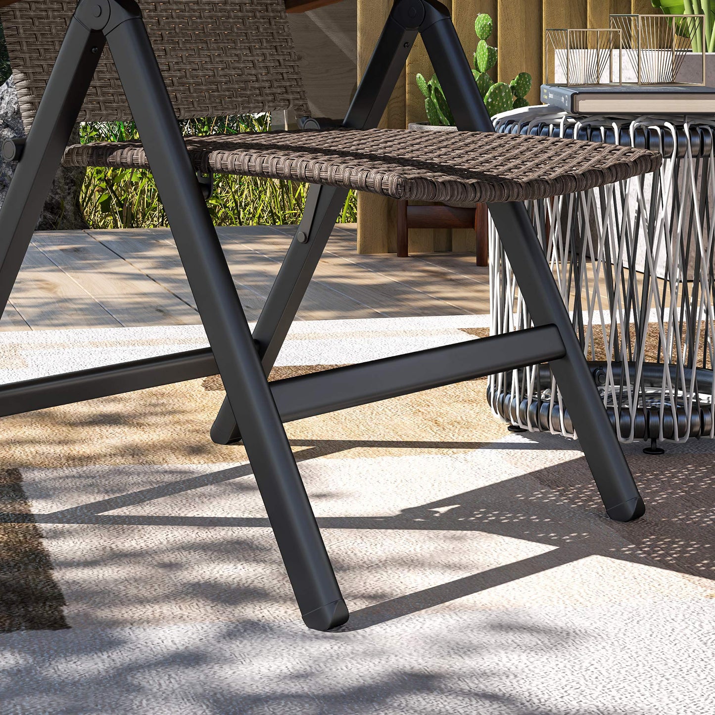 Outsunny Outdoor Foldable Dining Chair with Armrests, High Backrest, for Garden, Camping, Balcony, Porch, Brown