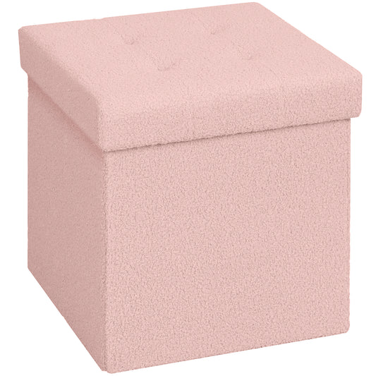 HOMCOM Foldable Sherpa Fleece Storage Ottoman - Pink