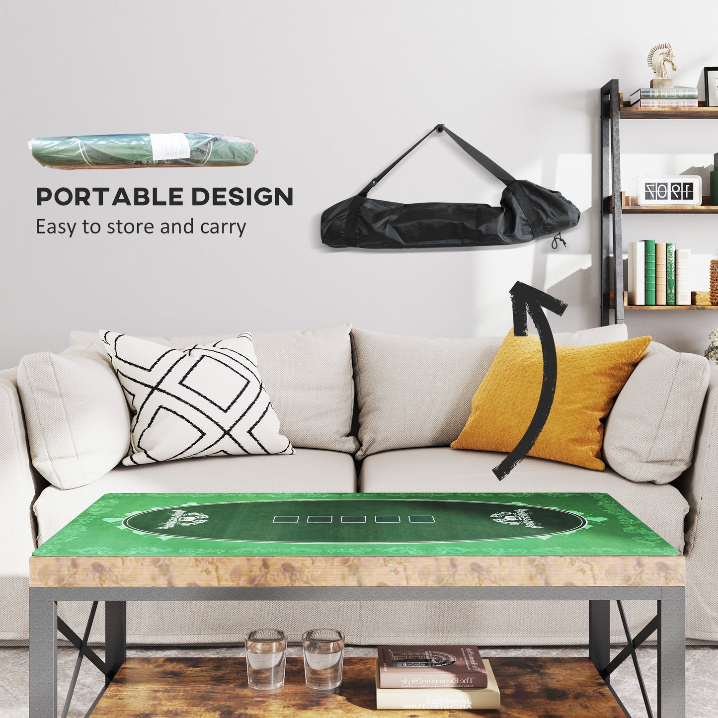 SPORTNOW Professional 6-Player Texas Hold'em Poker Mat, 120 x 60 cm, Water-Resistant Rubber with Felt Surface, Carry Bag, Green