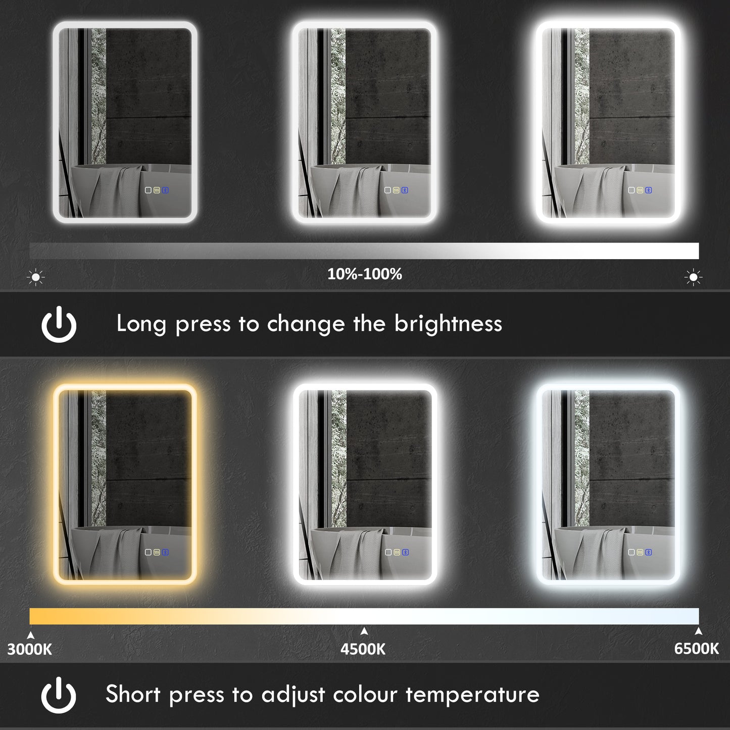 HOMCOM 50 x 70 cm Backlit Illuminated Bathroom Mirror with LED Lights and Bluetooth - Silver Tone
