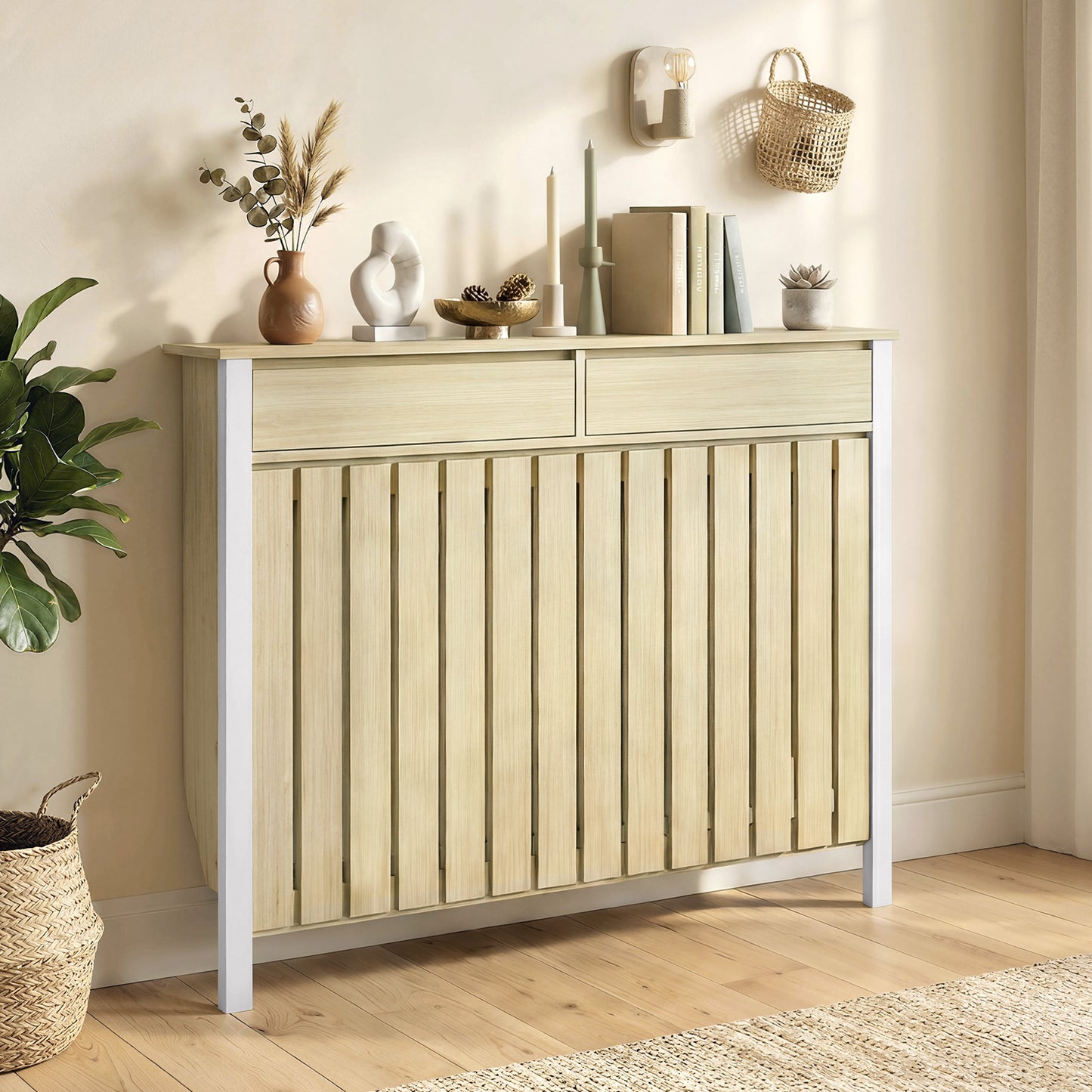 Rustic Look Radiator Cover HOMCOM 93 x 119cm Rustic-Look Radiator Cover - Oak – mhstar.co.uk