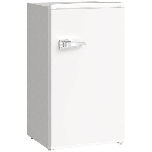HOMCOM Under Counter Fridge, 85L Small Retro Refrigerator with Chiller Box, Adjustable Thermostat, Glass Shelves, White