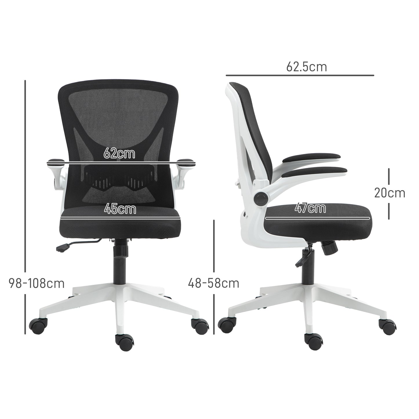 Vinsetto Mesh Back Office Chair, with Flip-Up Arms - Black