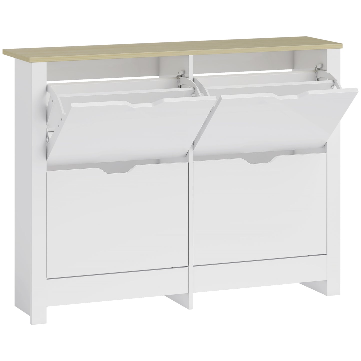 HOMCOM Slim Shoe Cabinet, Narrow Shoe Cupboard with 4 Flip Drawers, Adjustable Shelves for 16 Pairs of Shoes, White