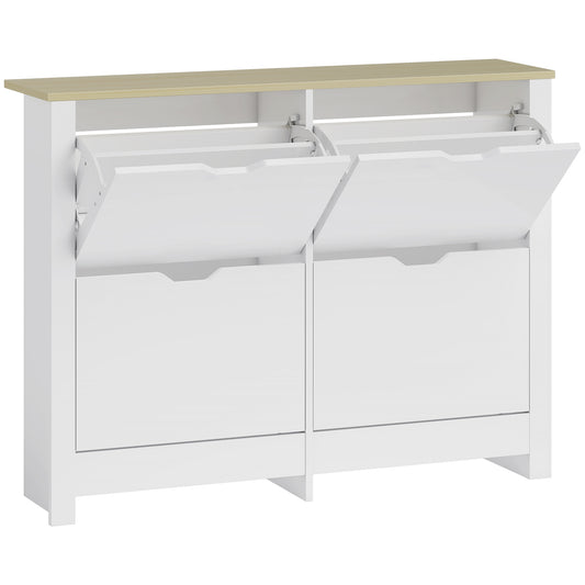 HOMCOM Slim Shoe Cabinet, Narrow Shoe Cupboard with 4 Flip Drawers, Adjustable Shelves for 16 Pairs of Shoes, White