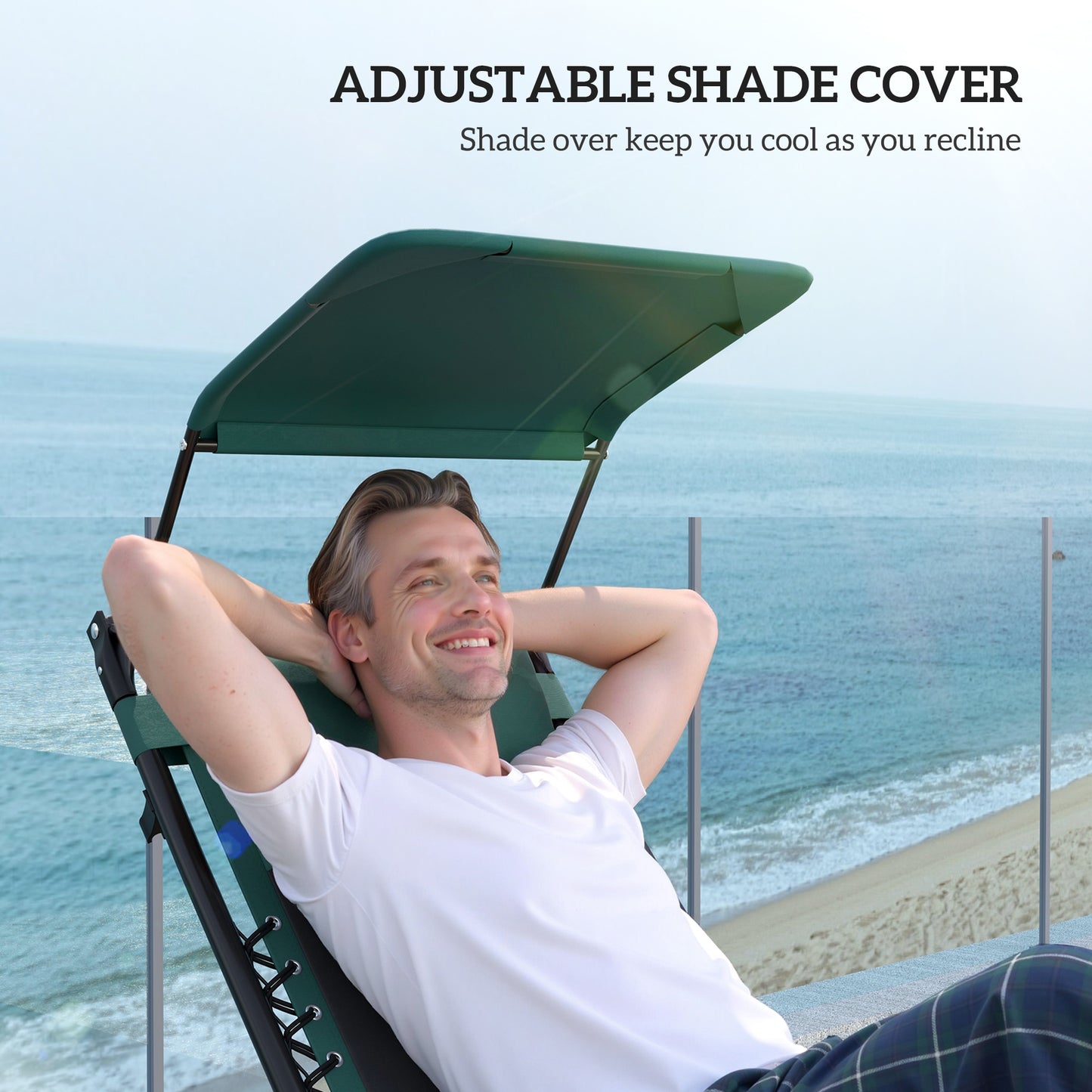 Outsunny Zero Gravity Lounger Chair, Folding Reclining Patio Chair with Shade Cover, Cup Holder, Soft Cushion and Headrest for Poolside, Camping, Green