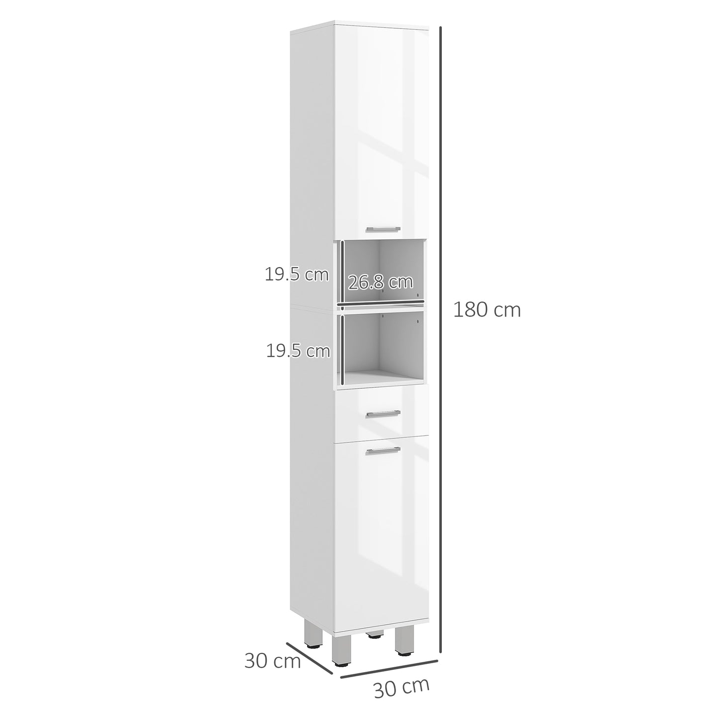 kleankin Slim 71" Bathroom Storage Cabinet with Drawer, Shelves, 2 Doors, Adjustable Shelves for Kitchen, Hallway, Living Room, High Gloss White
