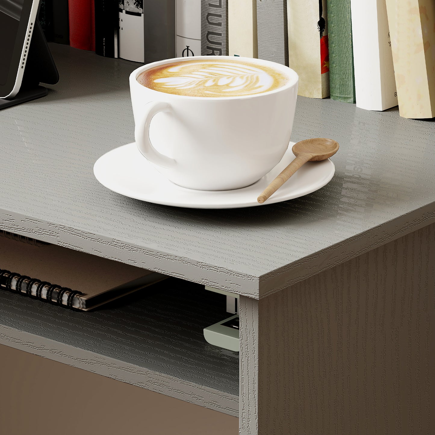 HOMCOM Modern Computer Desk, Home Office Table, Small Writing Desk with Storage Shelf, 90 x 50cm, Grey