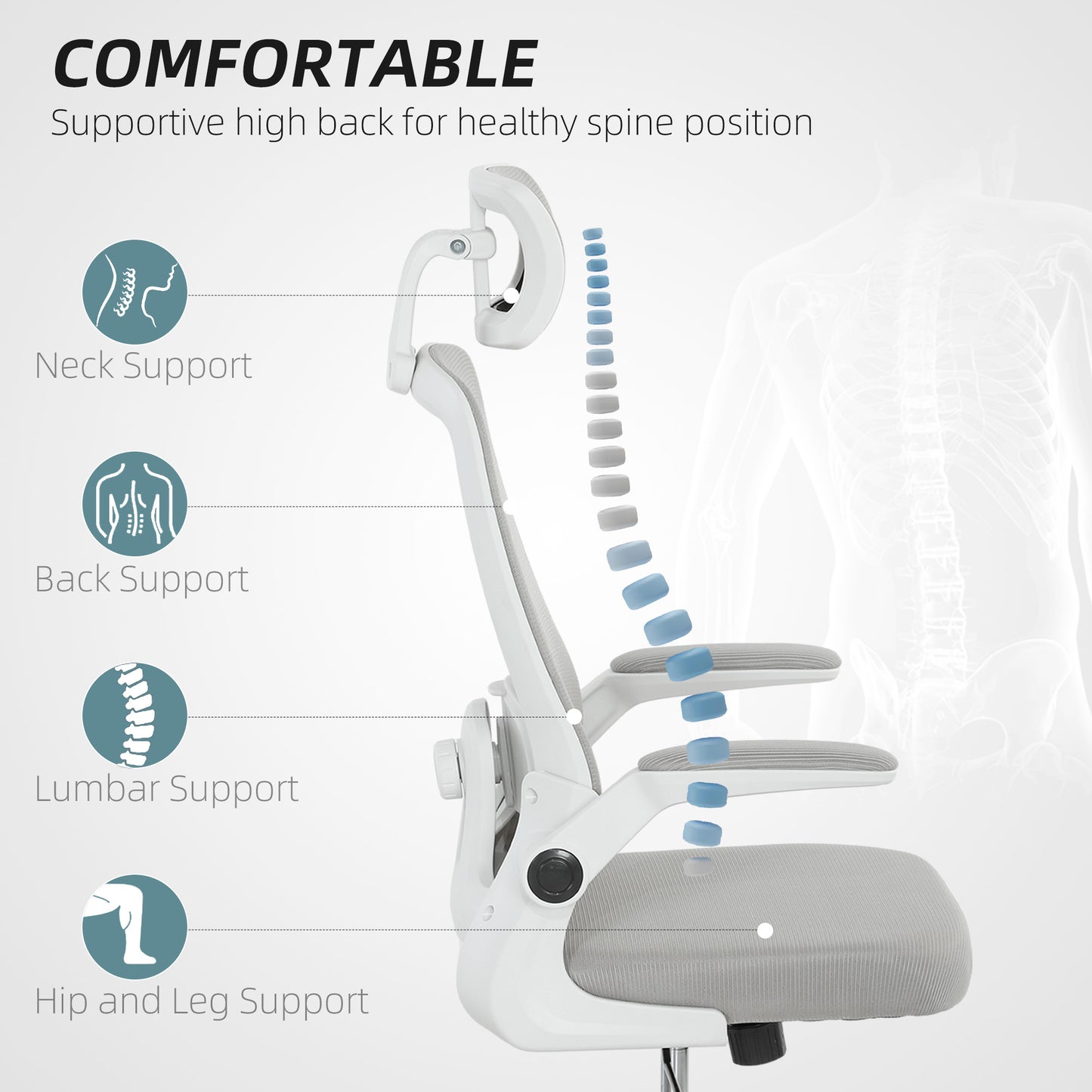 HOMCOM Executive Office Chair, Ergonomic Mesh, Flip-up Armrest, Adjustable Lumbar, Swivel, Grey