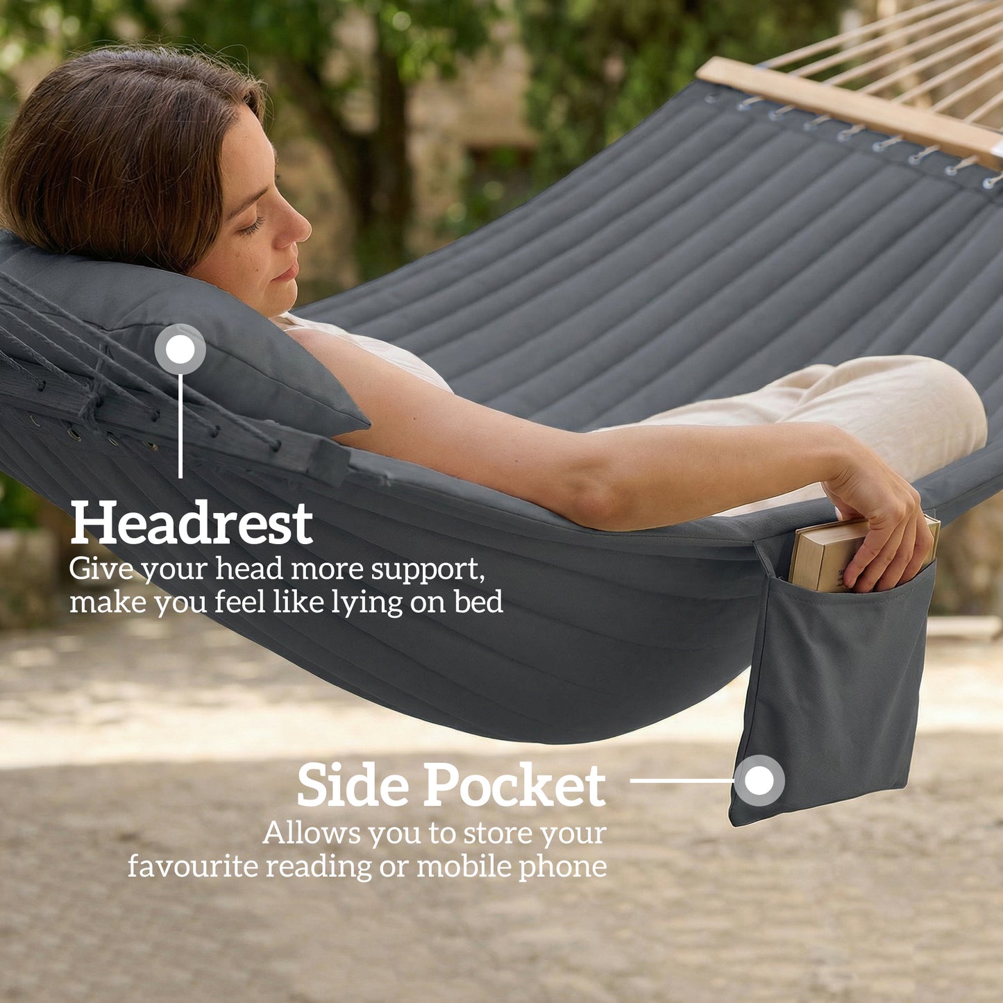 Outsunny Double Hammock 2 Person Swing Bed with Spreader Bars, Pillows, Pad, 200 x 140cm, Grey