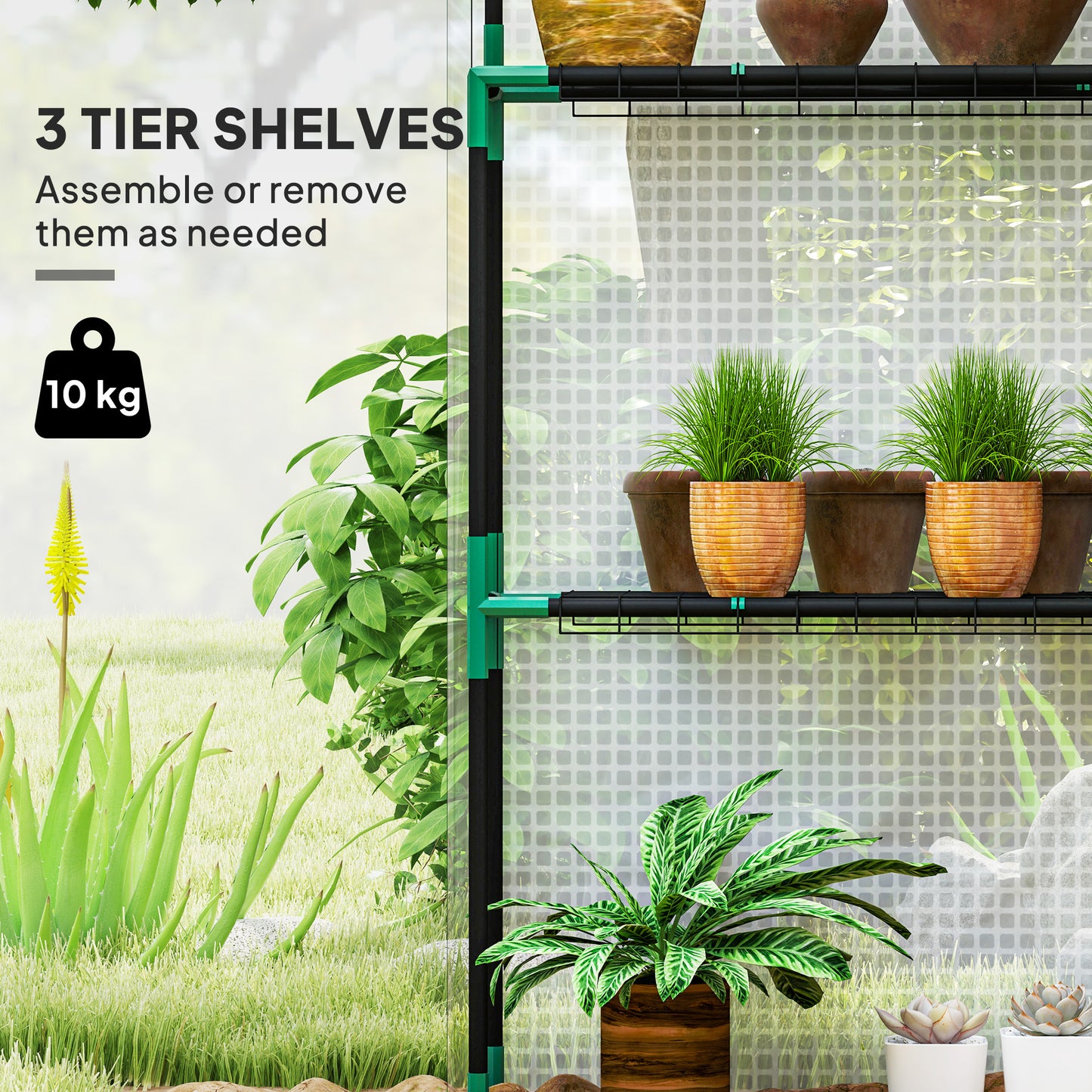 Outsunny Walk-in Greenhouse with 3 Tiers & 4 Shelves, Reinforced PE Cover, Roll-up Door, 143x74x190cm, White