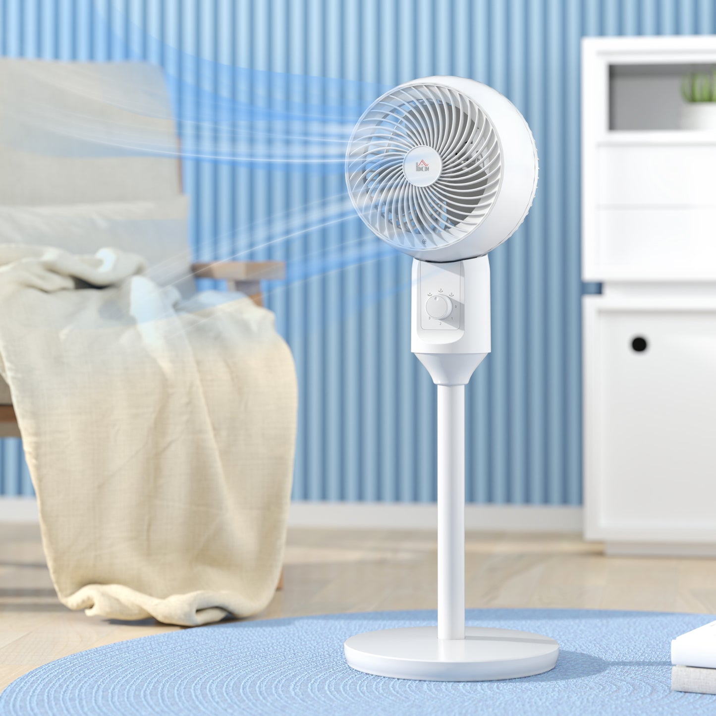 HOMCOM 9'' Air Circulator Fan, 3 Speed, 70° Oscillation, 90° Tilt, Handle, Pedestal Fan, White