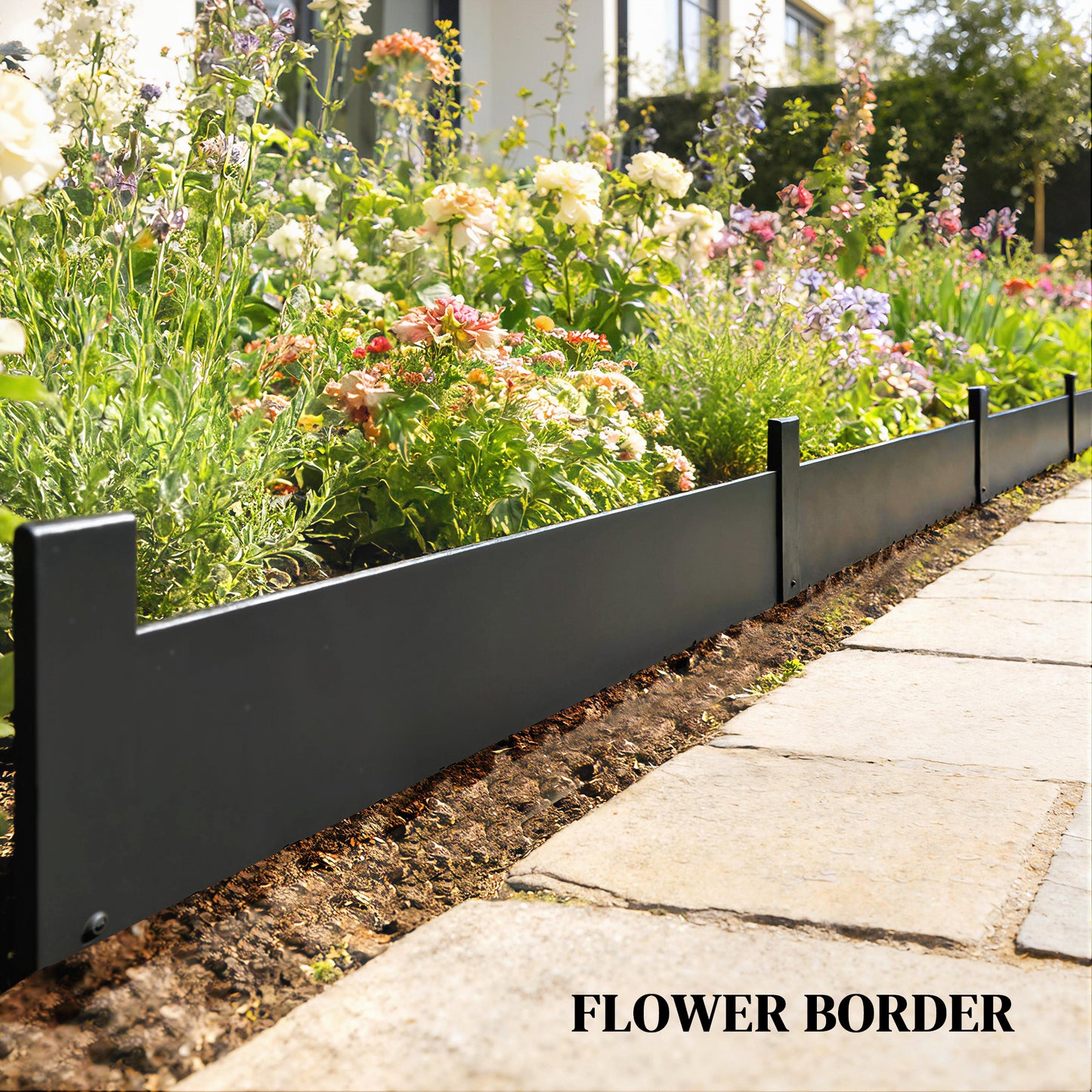 Outsunny 5pcs Garden Fence, Metal Picket Fence Panels, 115x20cm, Black