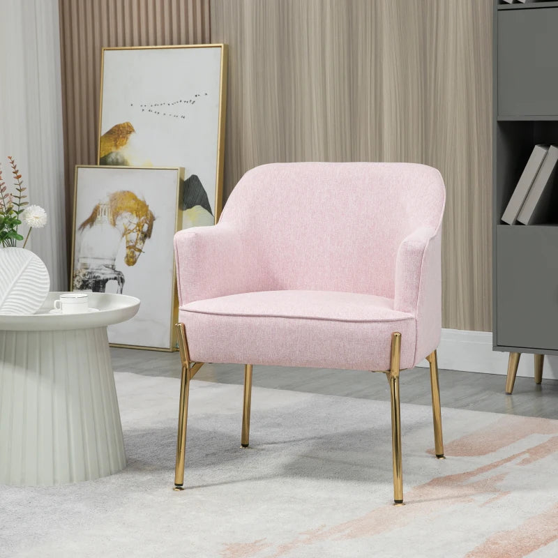 HOMCOM Accent Chair, Living Room Armchair, Vanity Chair with Gold Plating Metal Legs and Soft Padded Seat for Bedroom and Café, Set of 2, Pink
