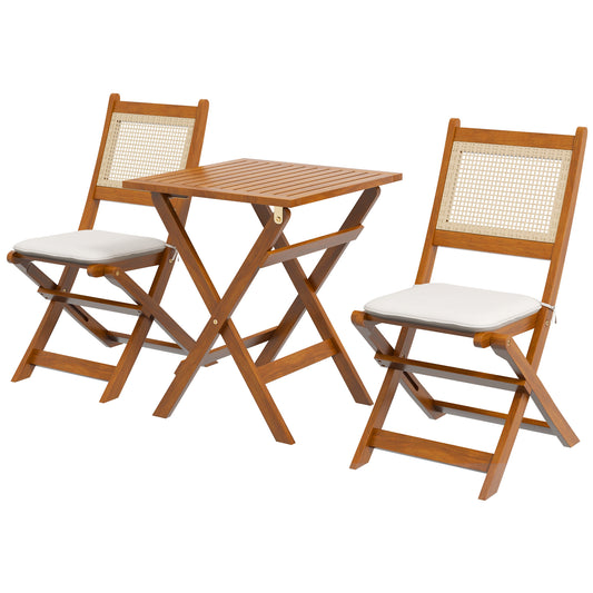 Outsunny Three-Piece Wooden Folding Bistro Dining Set - Natural