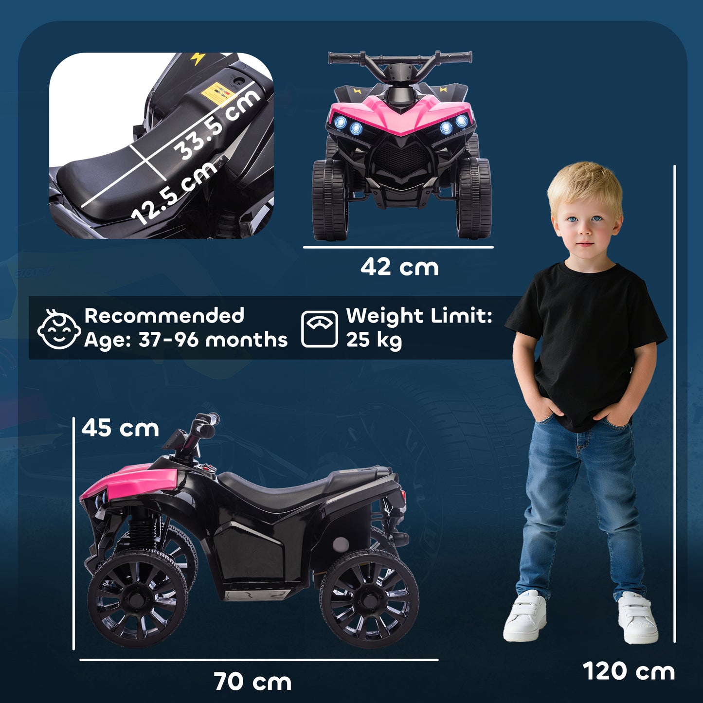 AIYAPLAY 6V Kids ATV, 4 Wheeler Electric Ride on Car with Music and LED Headlights, for Ages 3-8 Years Boys and Girls, Pink