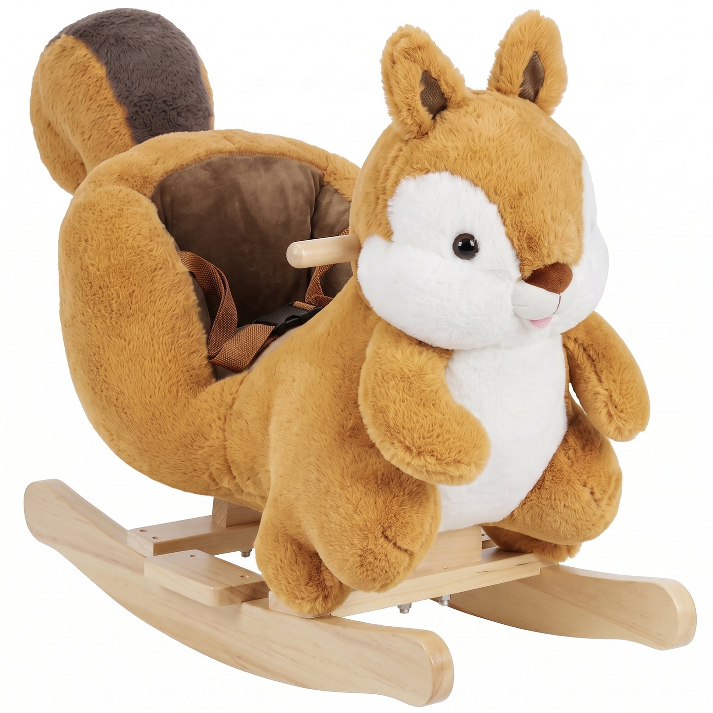 AIYAPLAY Rocking Horse, Stable Plush Ride on Horse Squirrel Design with Animal Sounds, Security Belt for Toddlers 1-3 Y, Brown
