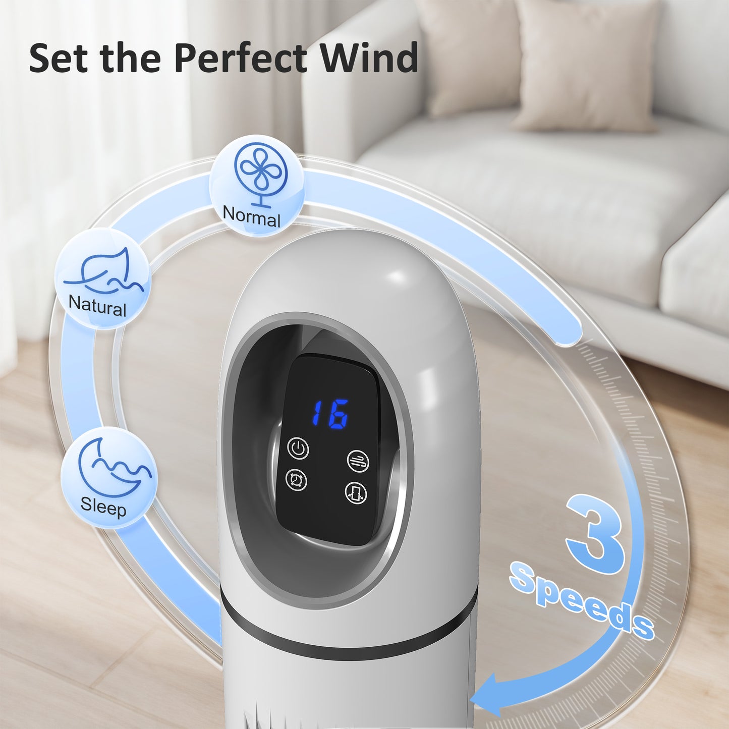 HOMCOM Tower Fan for Bedroom, Standing Floor Fan with 70° Oscillating, 3 Modes, 3 Speeds, 24 Hour Timer, White